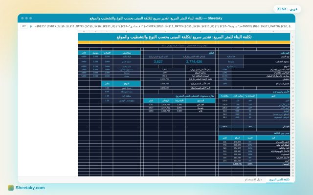 حاسبة تكلفة البناء للمتر المربع في إكسل: تقدير سريع بحسب النوع والتشطيب والموقع