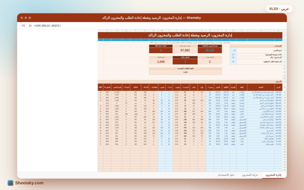 شيت إدارة المخزون في إكسل: الرصيد ونقطة إعادة الطلب والمخزون الراكد وتصنيف ABC