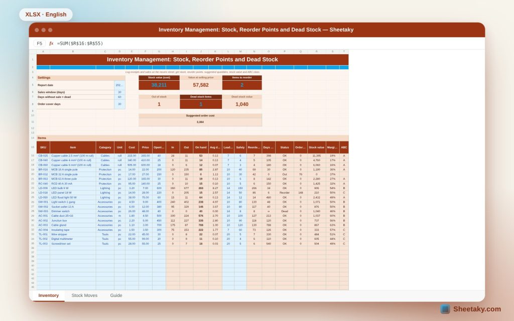 Inventory Management in Excel: Stock, Reorder Points, Dead Stock and ABC Analysis
