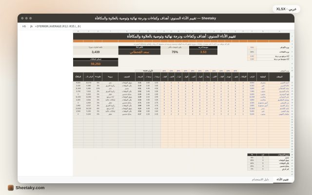 تقييم الأداء السنوي في إكسل: الأهداف والكفاءات والدرجة النهائية والعلاوة والمكافأة