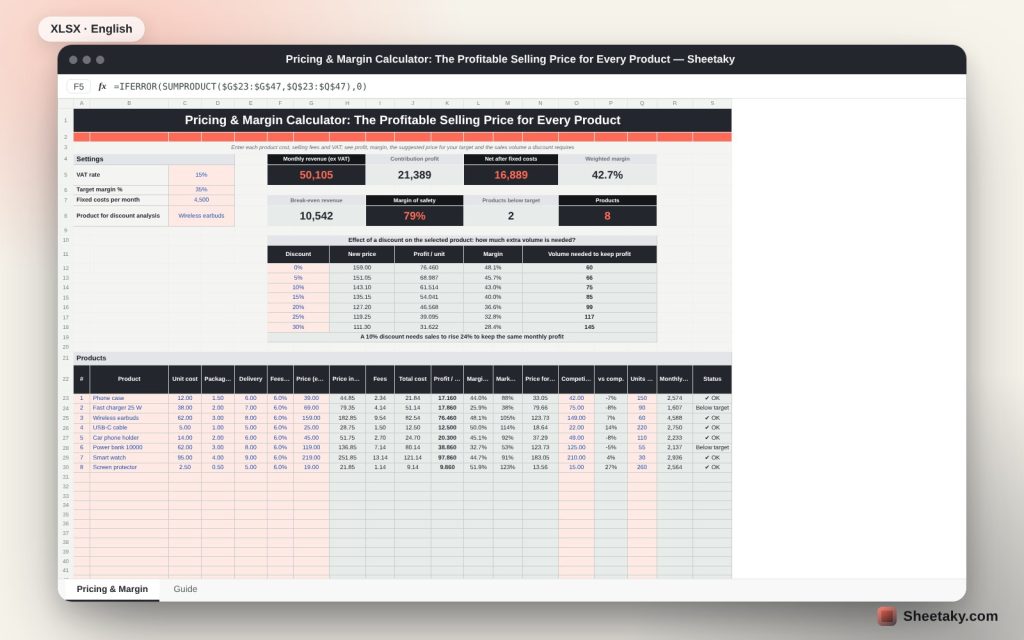 Pricing and Margin Calculator in Excel: The Profitable Selling Price for Every Product