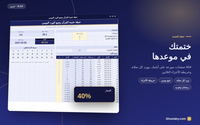 خطة ختمة القرآن في إكسل: ورد يومي وبعد كل صلاة وتتبع الأجزاء الثلاثين