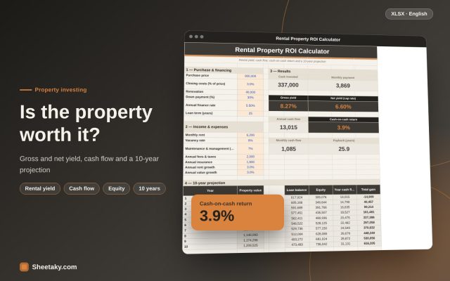 Rental Property ROI Calculator in Excel: Yield, Cash Flow and a 10-Year Projection