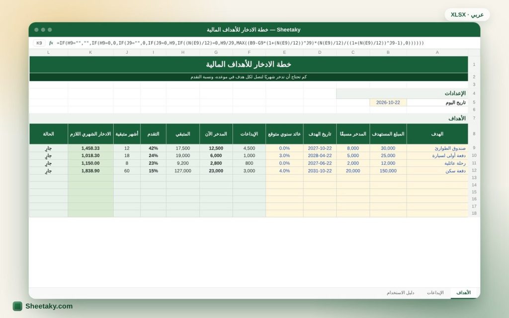 خطة الادخار للأهداف المالية بالإكسل: كم تدخر شهريًا لتصل في الموعد؟