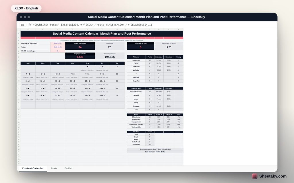 Social Media Content Calendar in Excel: Plan the Month and Measure Every Post
