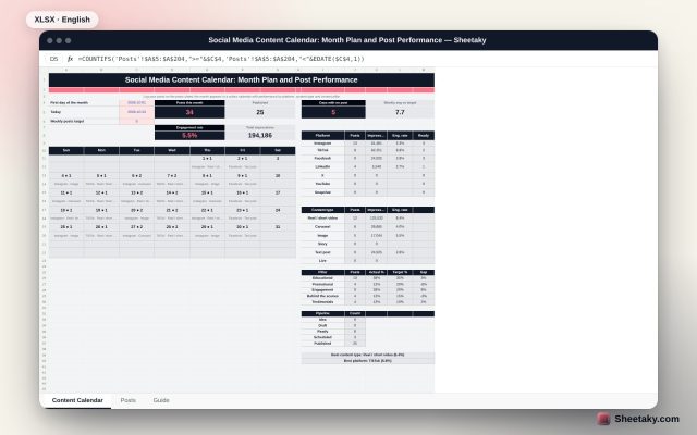 Social Media Content Calendar in Excel: Plan the Month and Measure Every Post